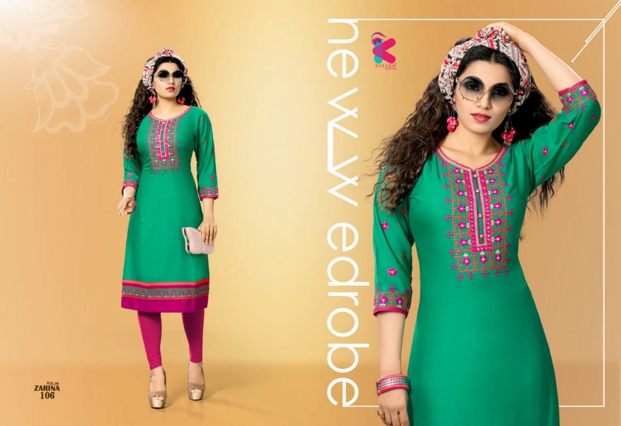 Zarina Vol-9 Embroidered Rayon Kersom Kurtis Zarina Vol-9 Embroidered Rayon Kersom Kurtis